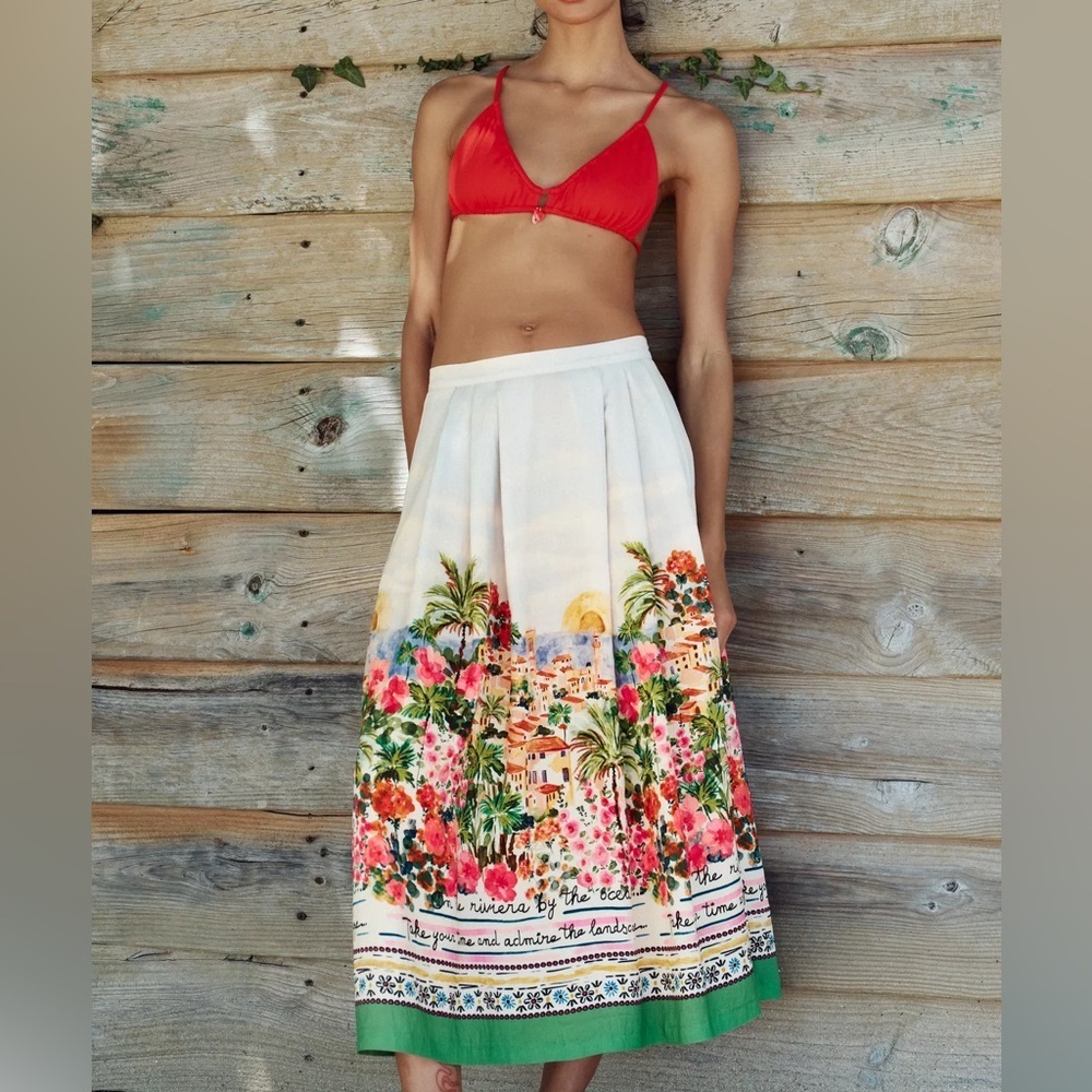 ZARA PRINTED LAYERED MIDI SKIRT